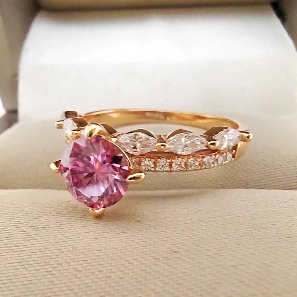 Rose Gold Crown Ring S925 Silver 1 Carat Pink Moissanite with Certificate Jewelry Women Anniversary Party Gift