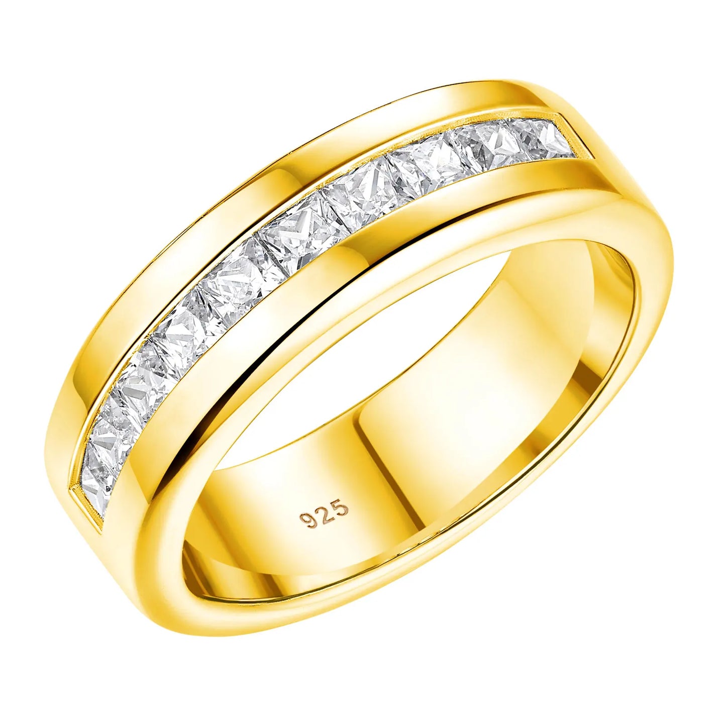 925 Sterling Silver Moissanite Mens Wedding Band Half Eternity Princess Cut Lab Created Diamond Ring Luxury Jewelry