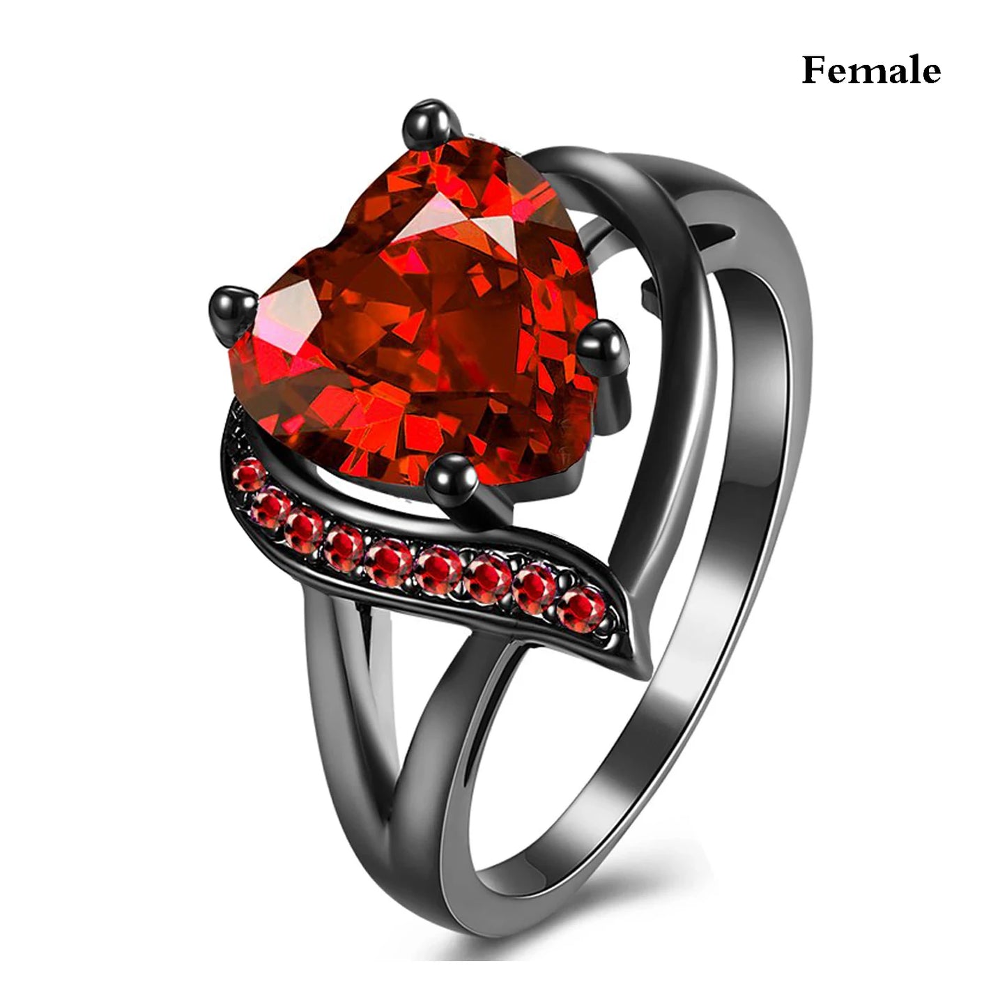 Couple Rings Romantic Women Heart Red Rhinestones Zircon Ring Men Stainless Steel Celtic Dragon Rings Wedding Jewelry