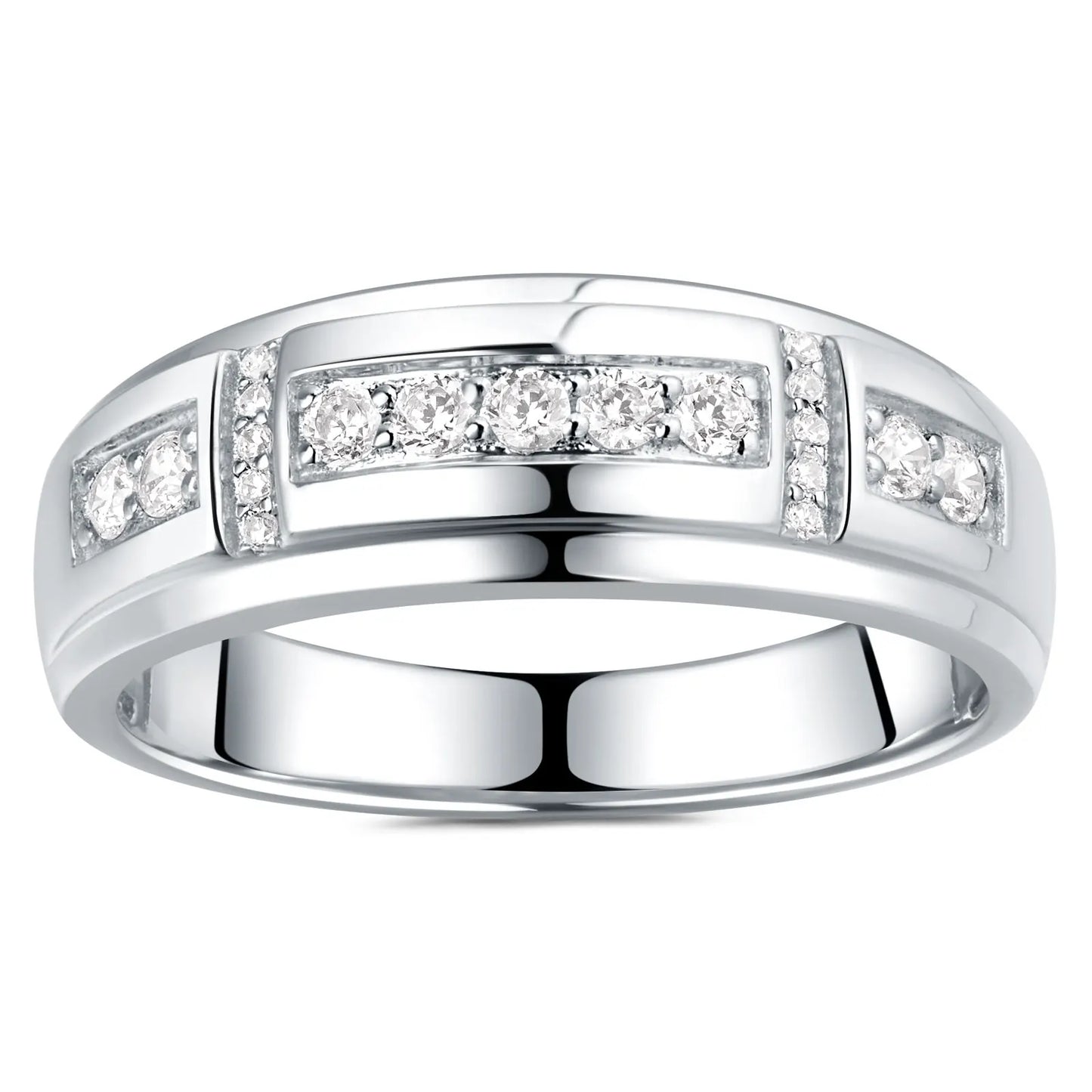 Elegant Mens Wedding Band 925 Sterling Silver Moissanite Rings for Him Half Eternity Round Engagement Ring