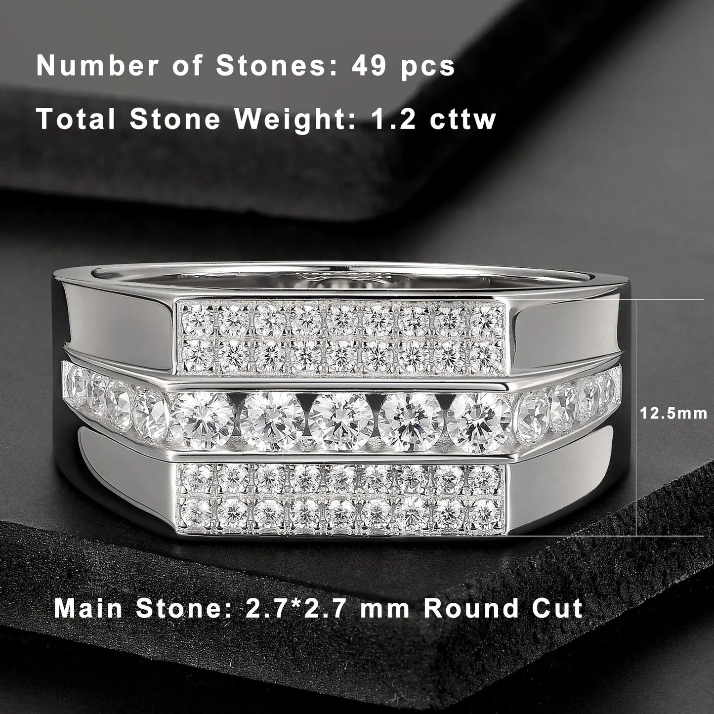 Full Moissanite Wedding Band for Men 925 Sterling Silver Engagement Rings Pave Brilliant Round Eternity Promise Ring