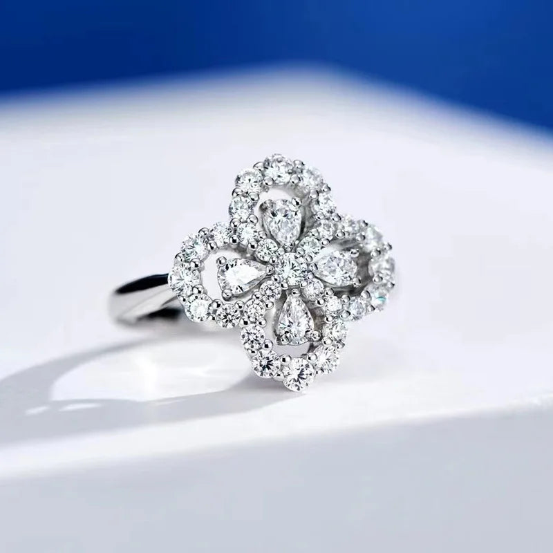 Fashion 4 Leaf Petal Ring First Order -10 Solid S925 Silver Jewelry Women's Wedding Party Gift