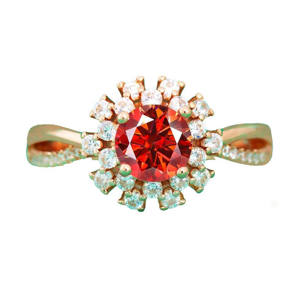 Red Moissanite Ring 1 Carat 6.5MM with Certificate 100% - S925 Silver Girl Jewelry Anniversary Gift