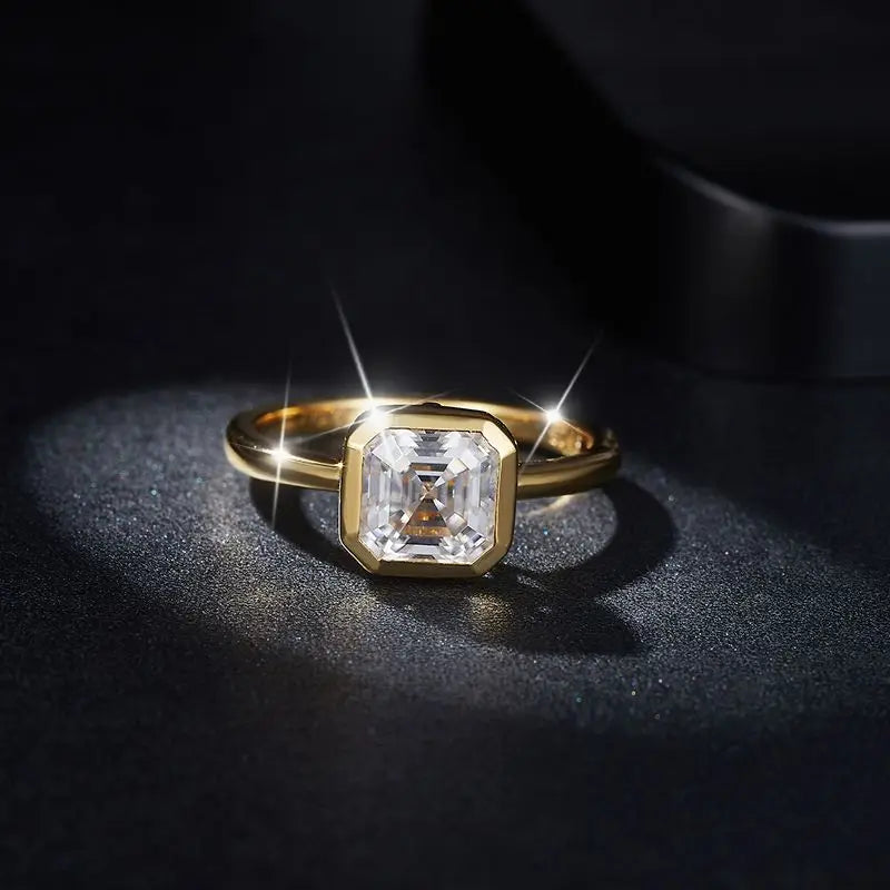 2.0ct Moissanite Wedding Ring for Women 7x7MM Laboratory Crafted Diamond S925 Silver Plated Gold Jewelry with Certificate