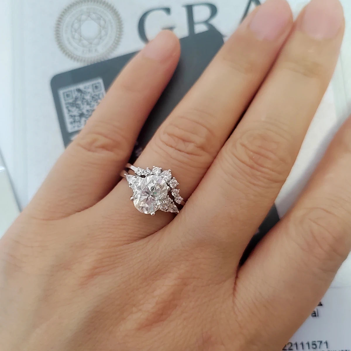 7x9MM Oval Moissanite Two Rings with Certificate 2ct Laboratory Diamond Ring Women Wedding Jewelry S925 Silver