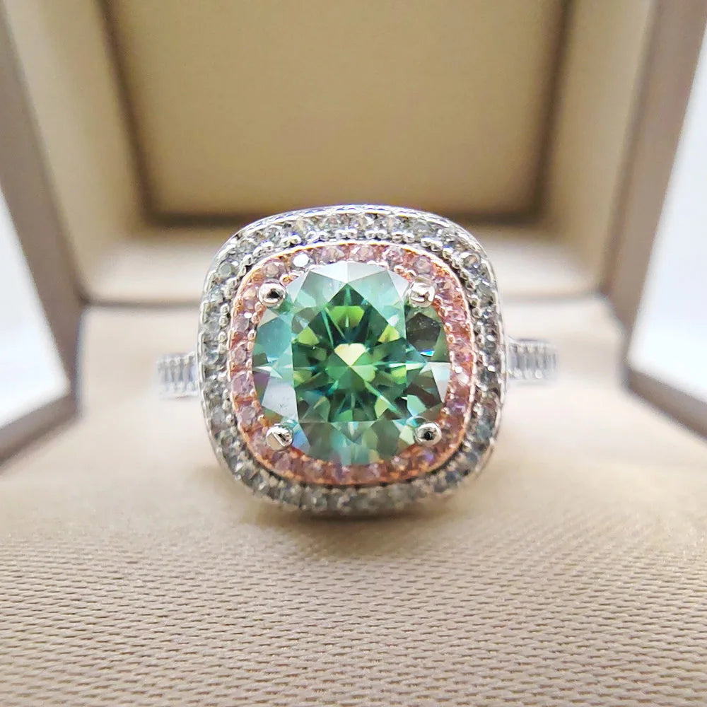 Around Diamond S925 Silver Jewelry Ring 1 Carat Moissanite Blue Pink Green Yellow Pass Diamond Test Wedding Party Gift