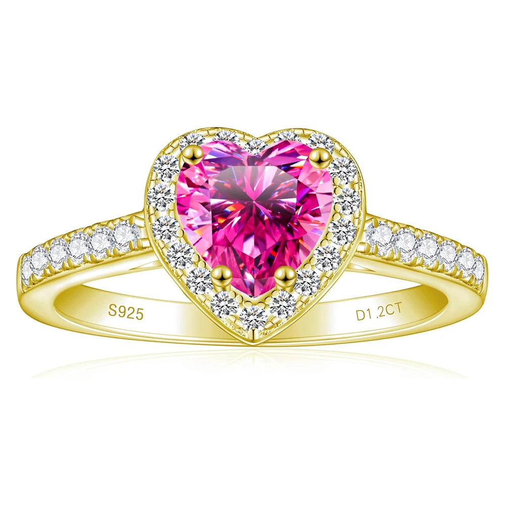 Heart Shaped Gold Ring Pink Moissanite 2CT 8MM with Certificate 100%-S925 Women's Women's Jewelry Wedding Party Gift