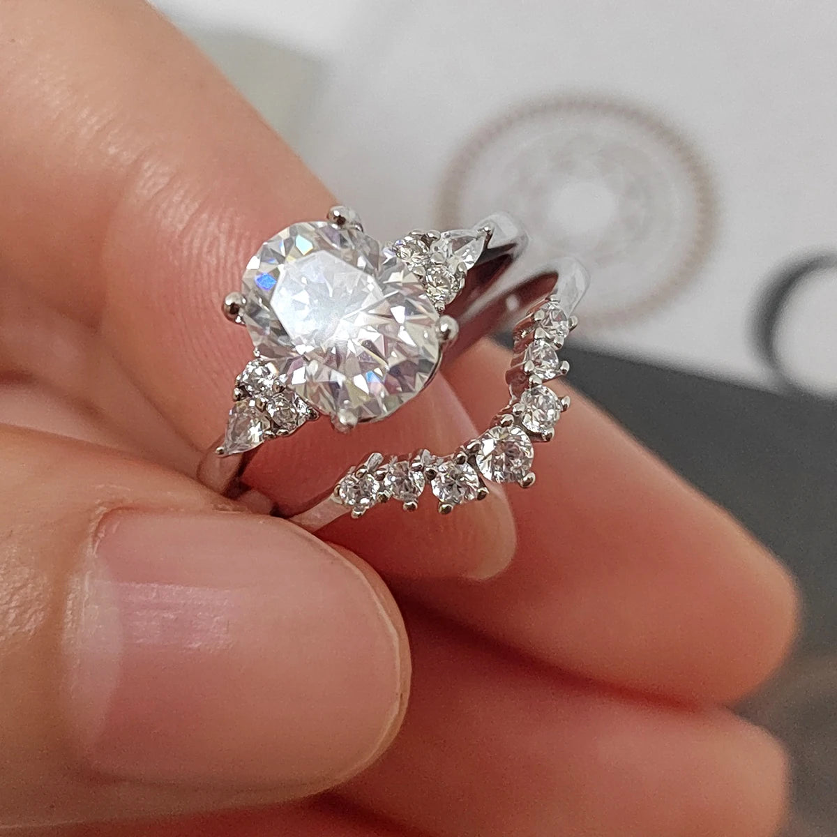 7x9MM Oval Moissanite Two Rings with Certificate 2ct Laboratory Diamond Ring Women Wedding Jewelry S925 Silver