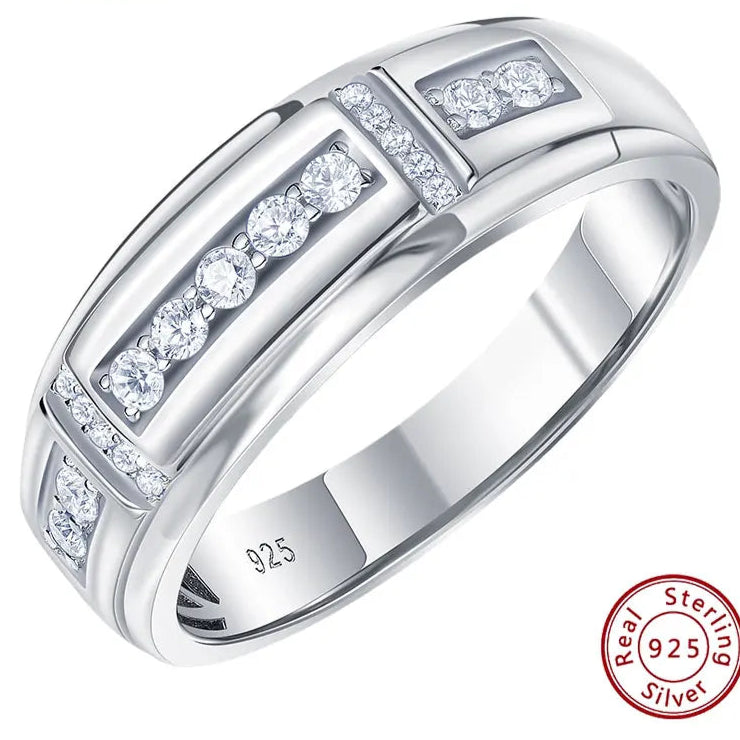 Elegant Mens Wedding Band 925 Sterling Silver Moissanite Rings for Him Half Eternity Round Engagement Ring