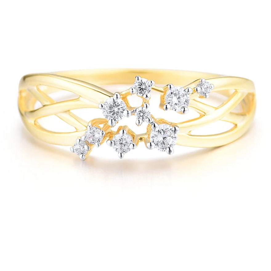 Authentic 14K 585 Yellow Gold Rings For Women Sparkling Diamond Exquisite Wedding Engagement Fine Gifts Jewelry