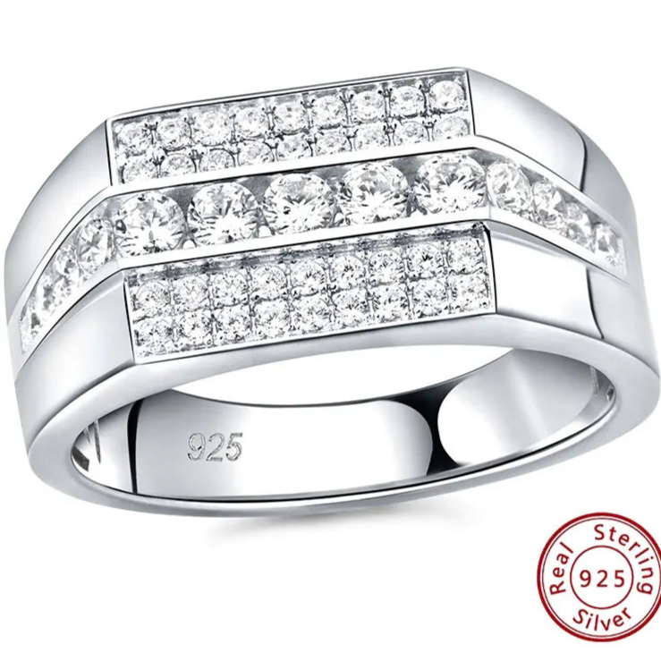 Full Moissanite Wedding Band for Men 925 Sterling Silver Engagement Rings Pave Brilliant Round Eternity Promise Ring