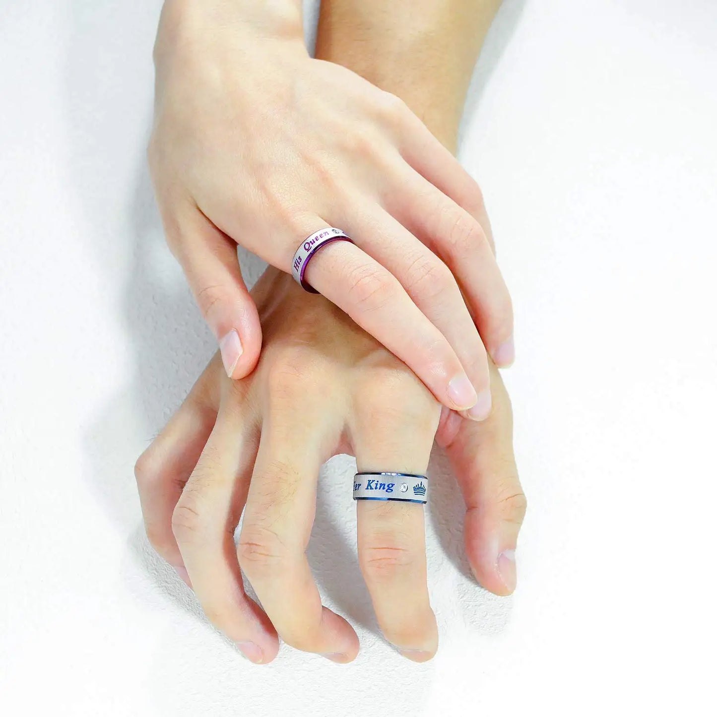 Stainless Steel Couple Rings Her King His Queen Promise Rings For Men Women With Zircon Anniversary Wedding Band Jewelry