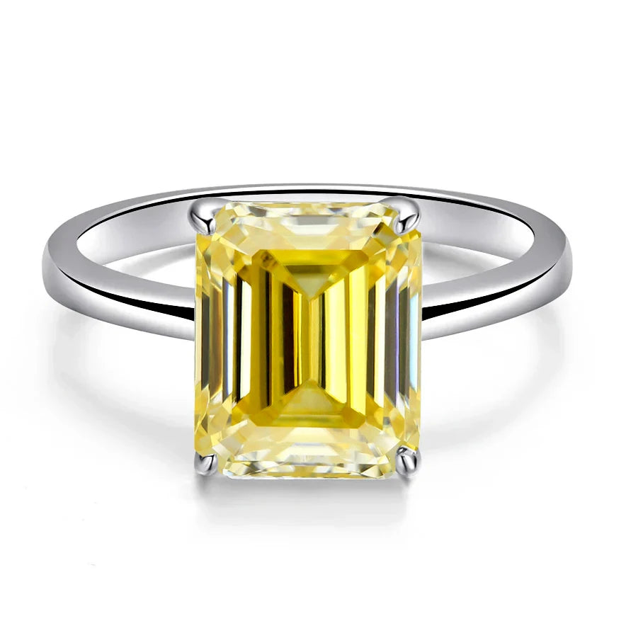 8x10MM 4ct Yellow Moissanite Ring Women with Certificate Passed Diamond Testing Rings Jewelry S925 Silver Gold-Plated