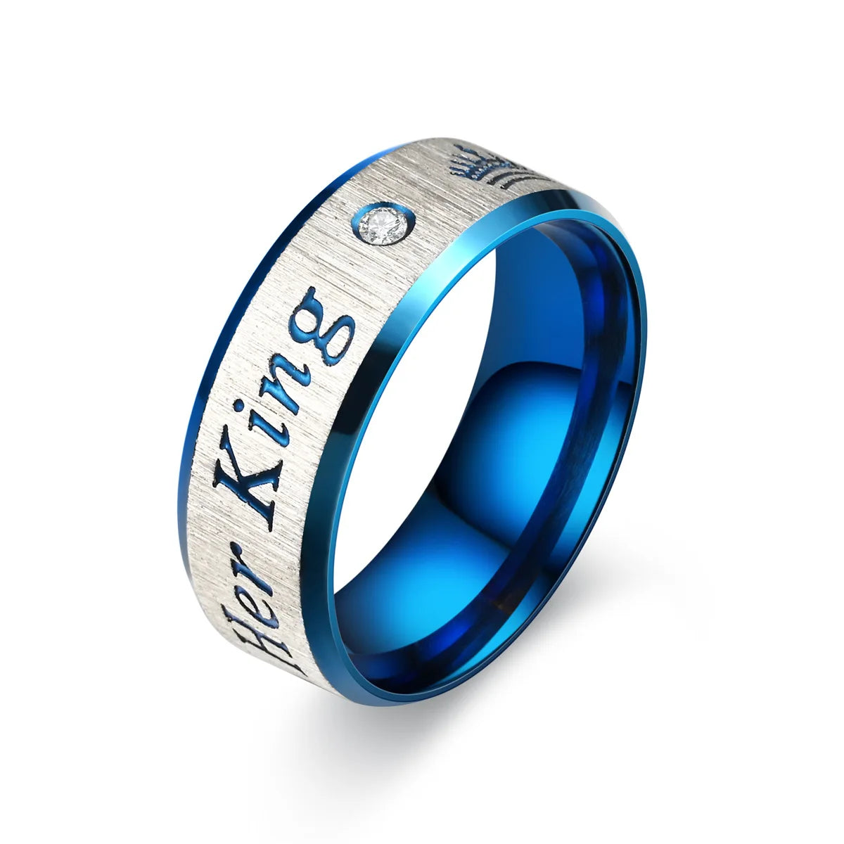 Stainless Steel Couple Rings Her King His Queen Promise Rings For Men Women With Zircon Anniversary Wedding Band Jewelry