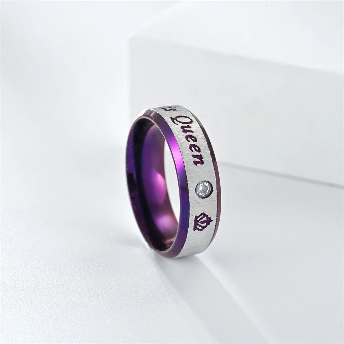 Stainless Steel Couple Rings Her King His Queen Promise Rings For Men Women With Zircon Anniversary Wedding Band Jewelry