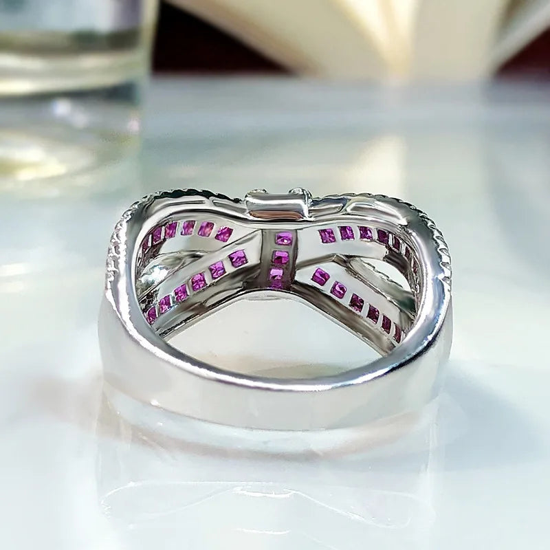 Natural Ruby Bow Gemstone Ring S925 Sterling Silver Romantic Woman Anniversary Party High Jewelry