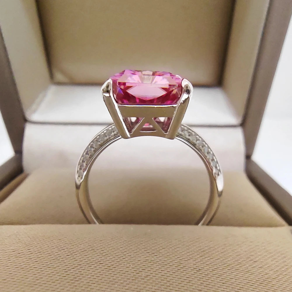 Temperament Fine Ring 8x10MM 5CT Pink Cut Moissanite with Certificate Solid 925 Silver Premium Jewelry Anniversary Pair