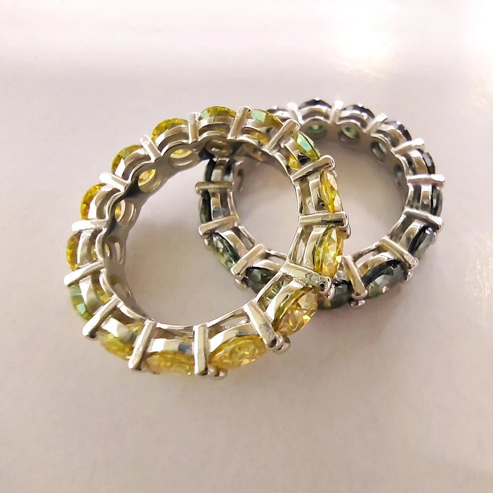 Full 5mm Yellow Moissanite Ring for Women Lab Created Diamond S925 Silver Jewelry Eternity Wedding Rings with Certificate