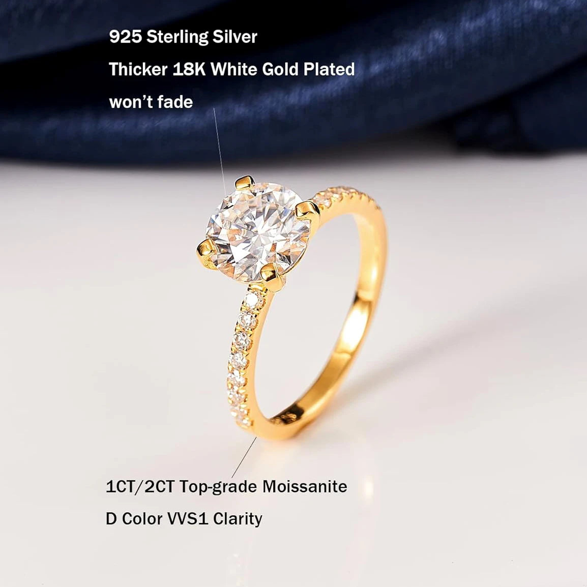 1-2 CT Moissanite Engagement Ring D Color Laboratory Diamond Rings Jewelry 18K Gold Plated S925 Silver with Certificate
