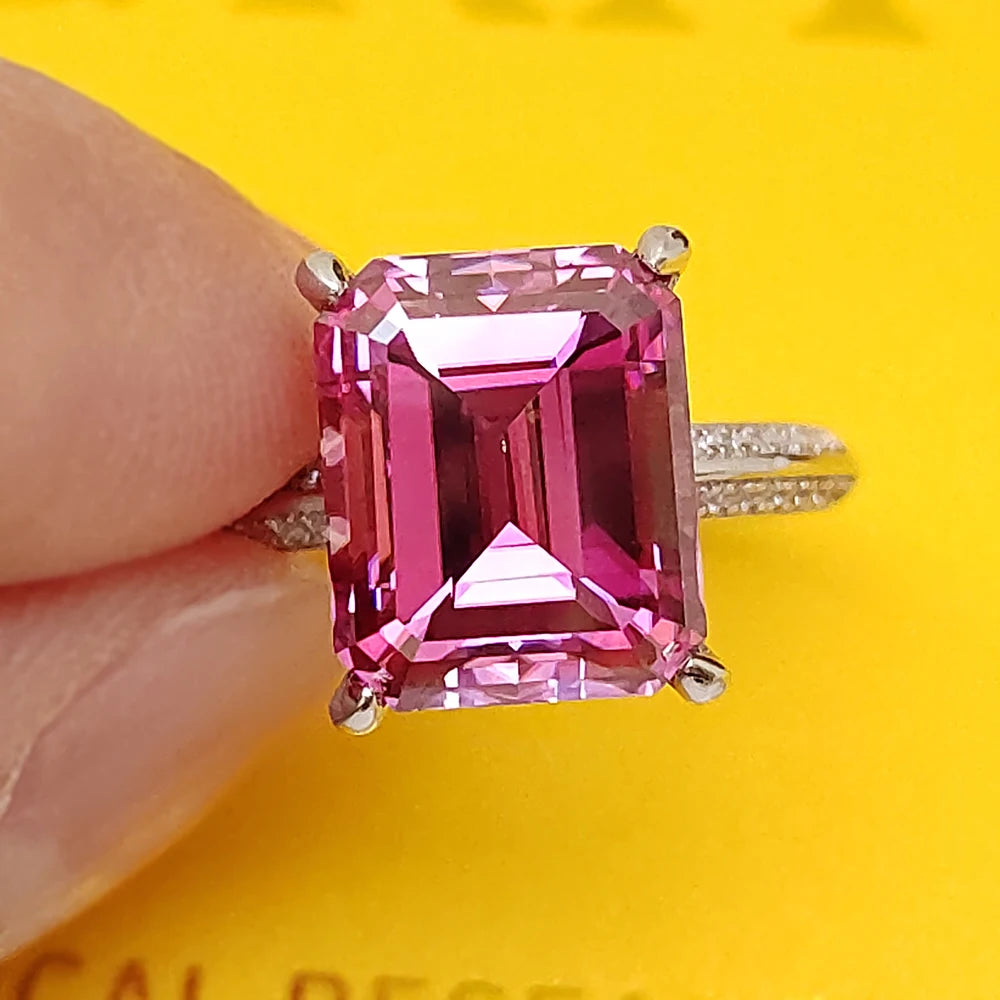 Temperament Fine Ring 8x10MM 5CT Pink Cut Moissanite with Certificate Solid 925 Silver Premium Jewelry Anniversary Pair