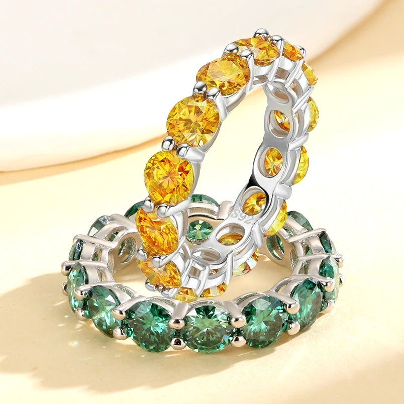 Full 5mm Yellow Moissanite Ring for Women Lab Created Diamond S925 Silver Jewelry Eternity Wedding Rings with Certificate