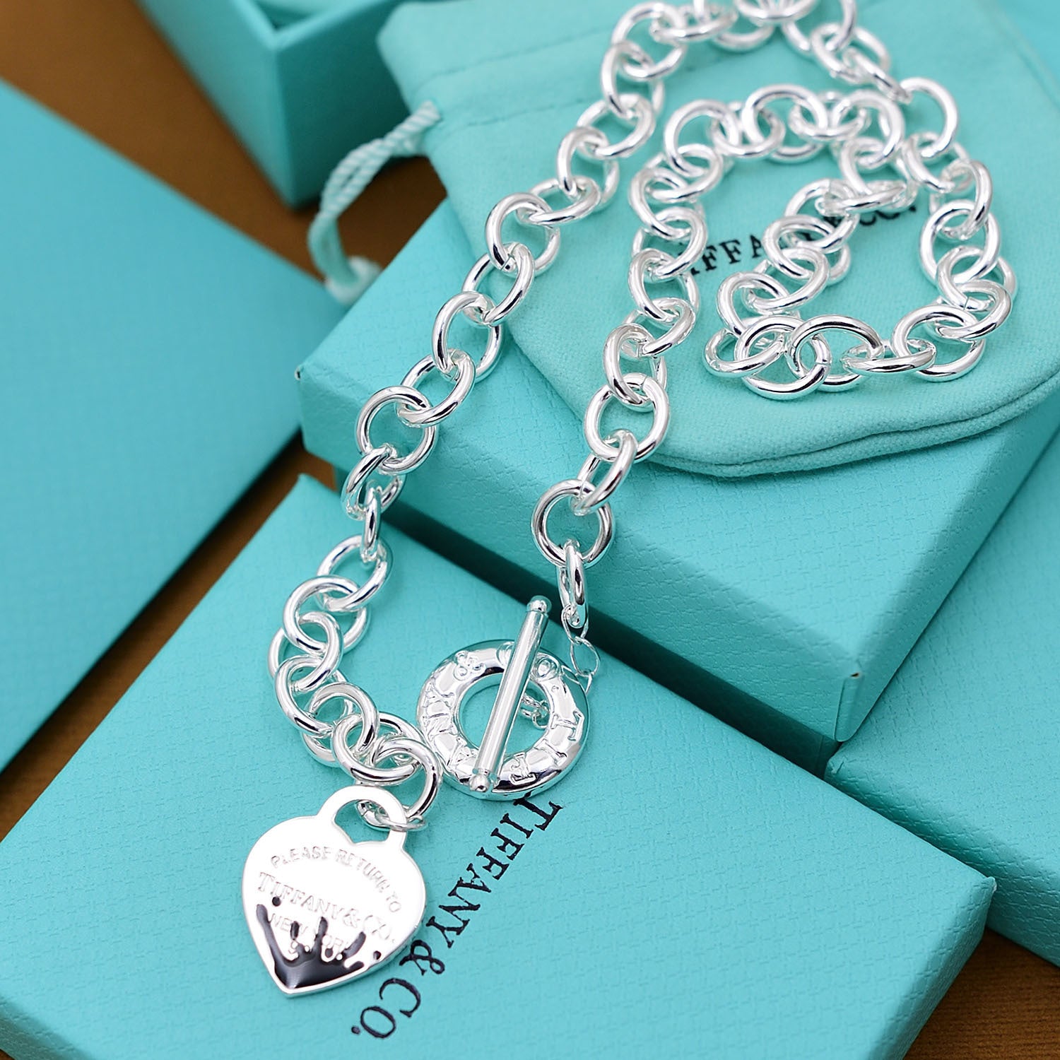 Return to Tiffany Heart Black Tag Charm Bracelet in Sterling Silver