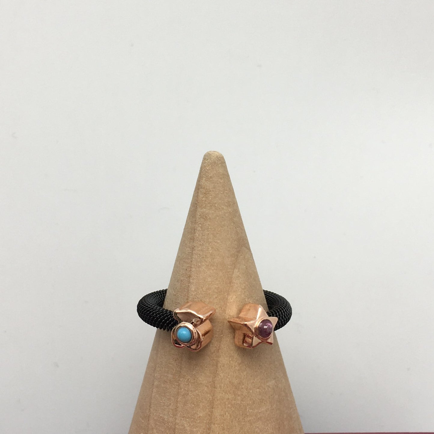 Steel TOUS Icon Mesh Ring with Pearl Bear motif and star motif with blue