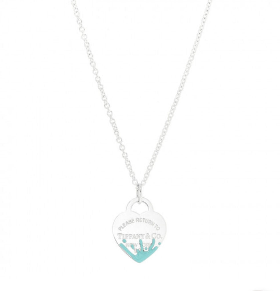 Tiffany Sterling Silver Enamel Splash Heart Tag Pendant Necklace, Adjustable Chain