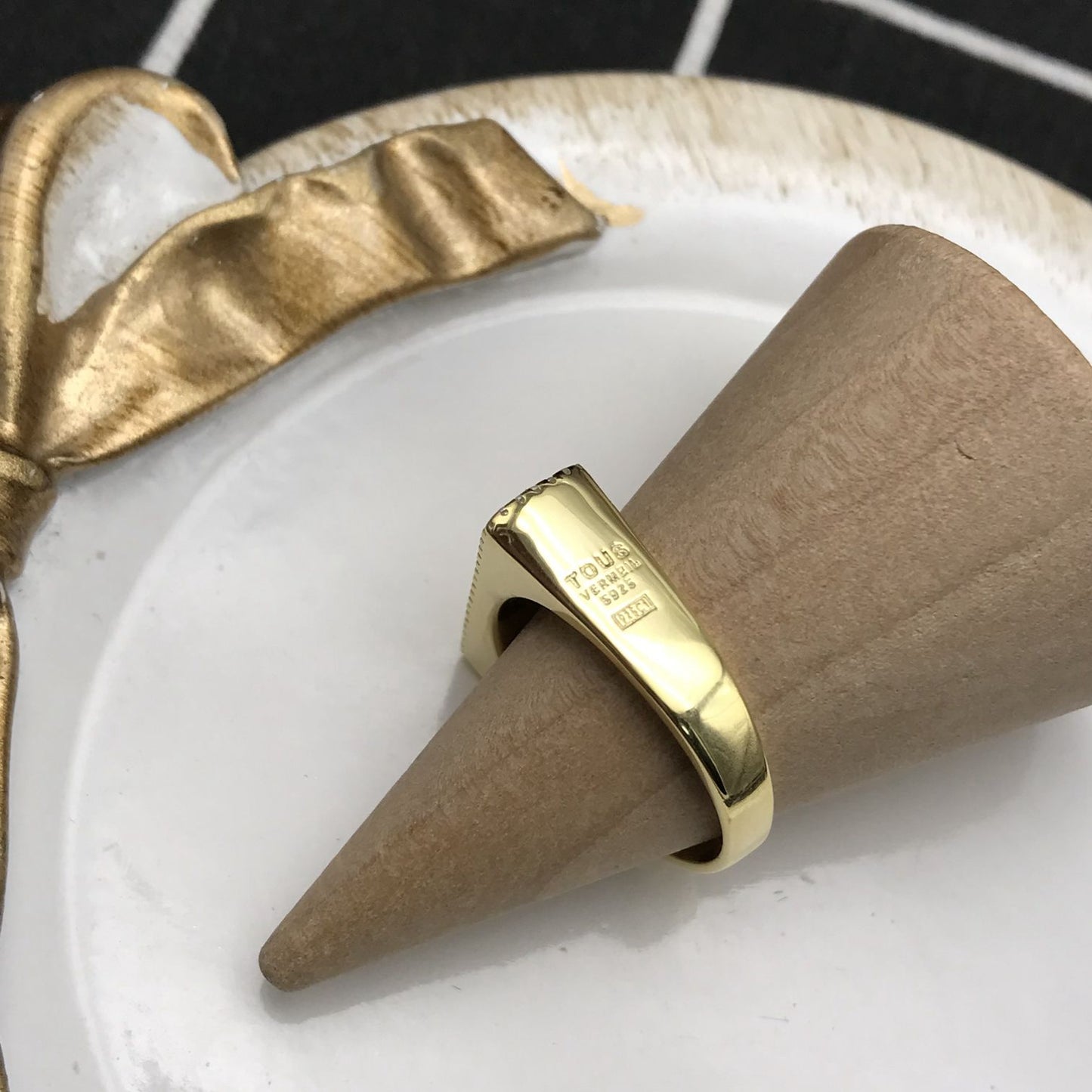 Silver vermeil Signet ring with logo