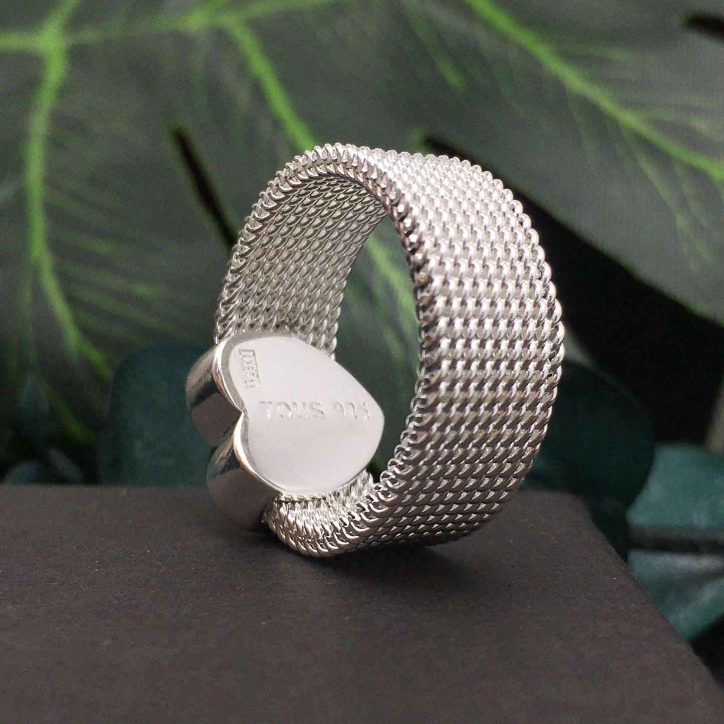 Silver Heart Mesh Ring 10 mm size
