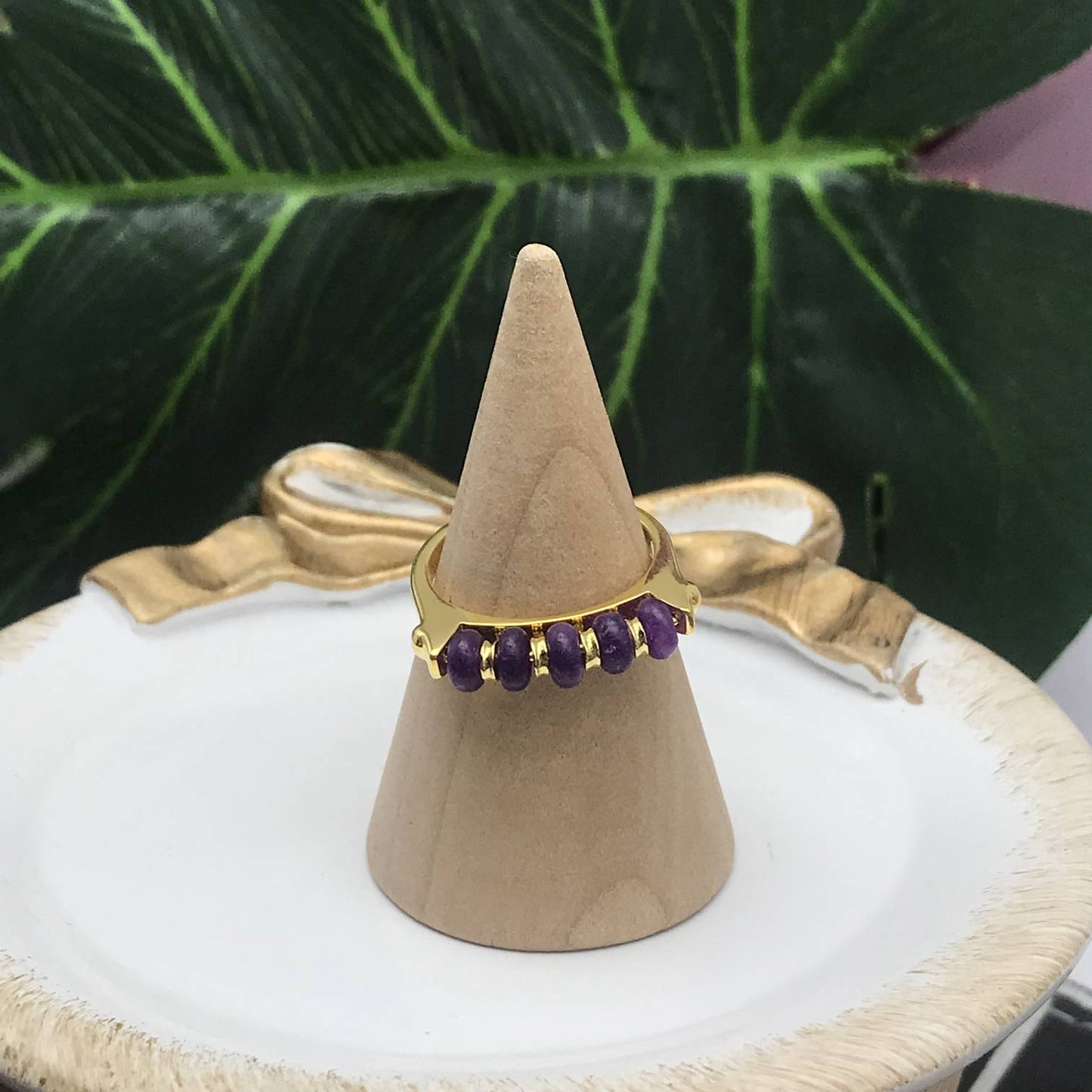 Silver vermeil Virtual Garden Bar ring with amethyst