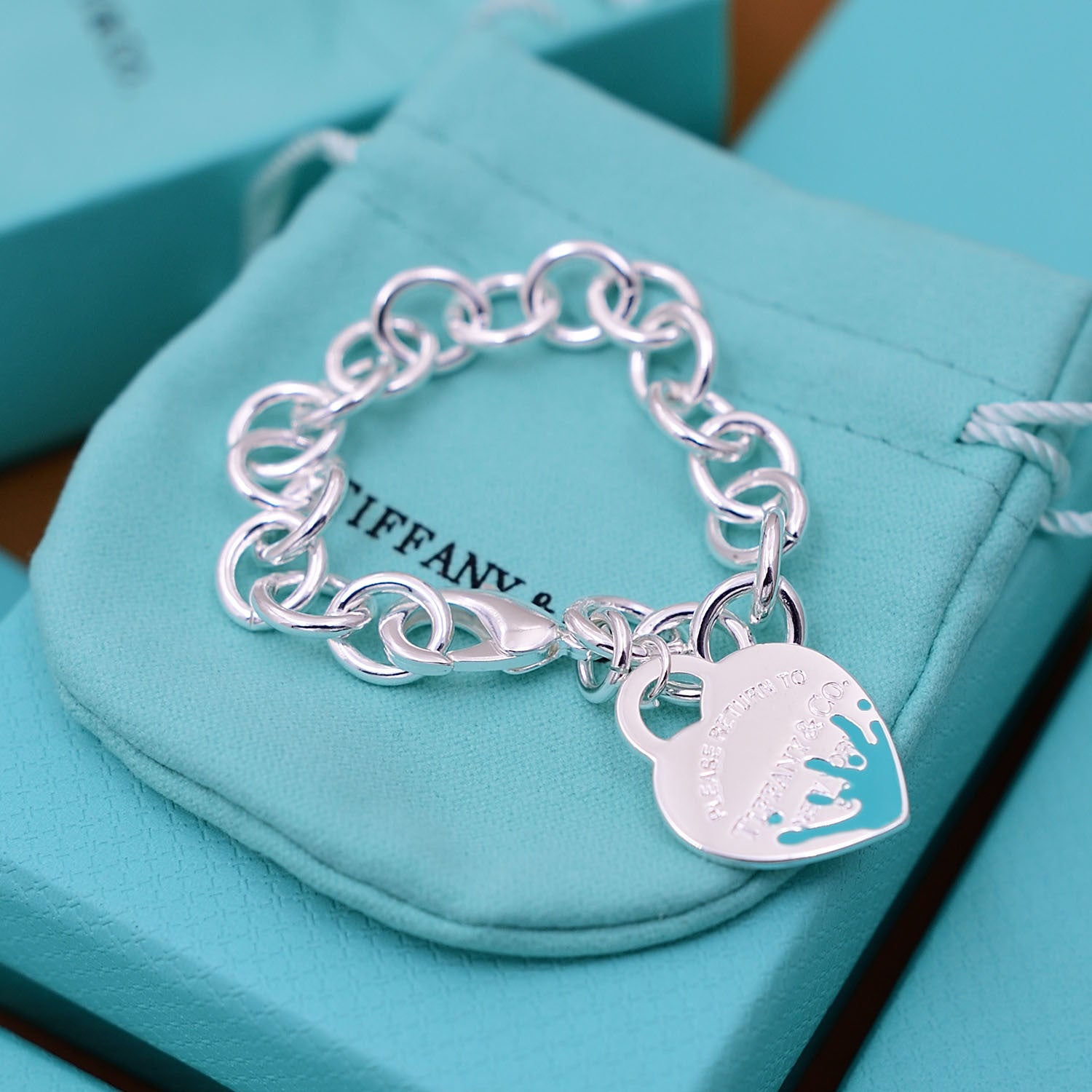 Return to Tiffany Heart blue Tag Charm Bracelet in Sterling Silver