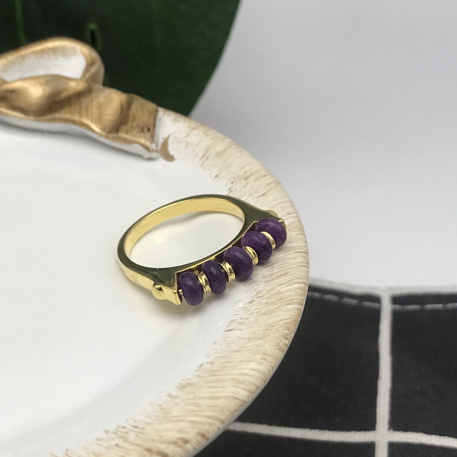 Silver vermeil Virtual Garden Bar ring with amethyst