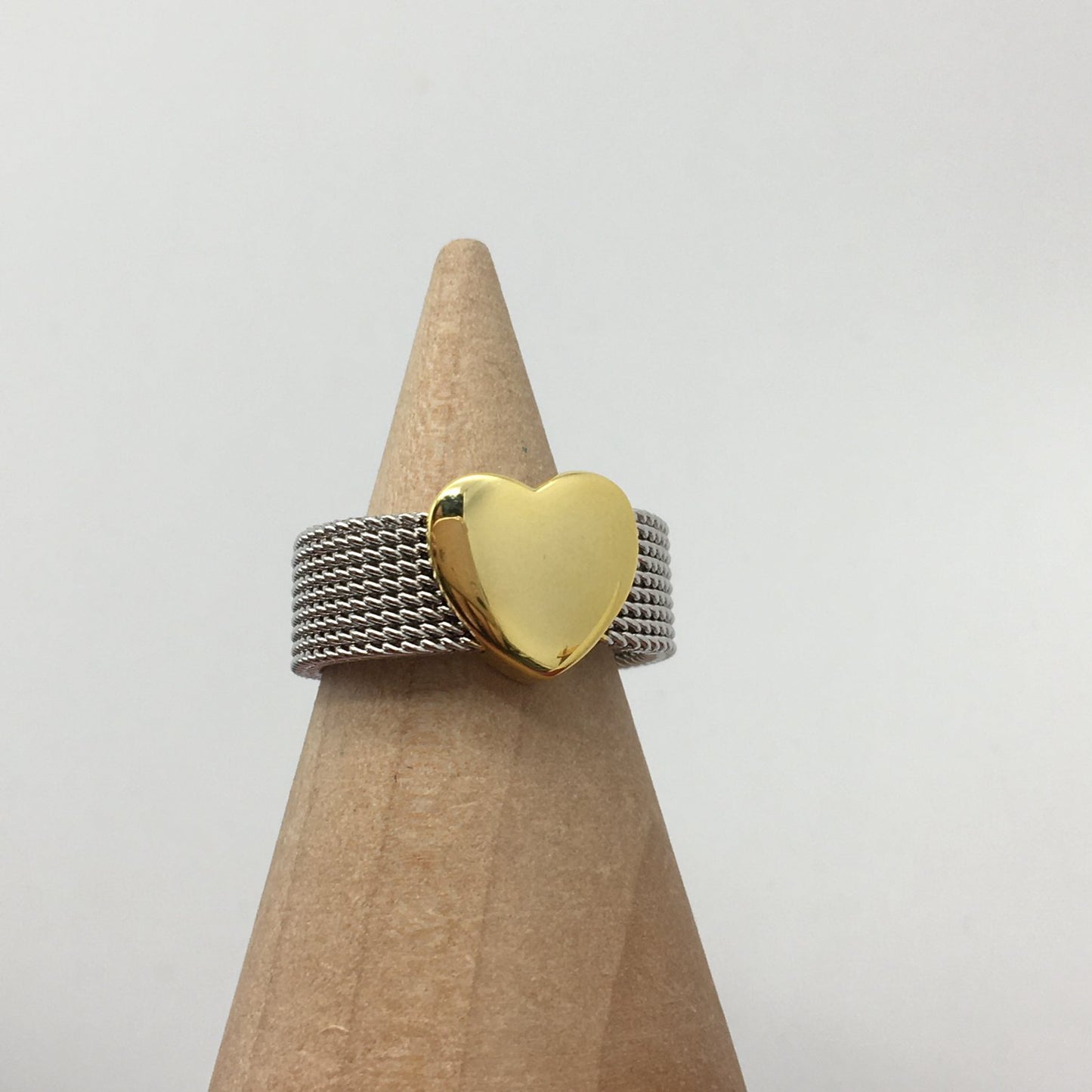 Steel and Gold Mesh heart Ring