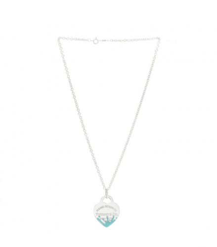 Tiffany Sterling Silver Enamel Splash Heart Tag Pendant Necklace, Adjustable Chain