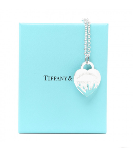 Tiffany Sterling Silver Enamel Splash Heart Tag Pendant Necklace, Adjustable Chain