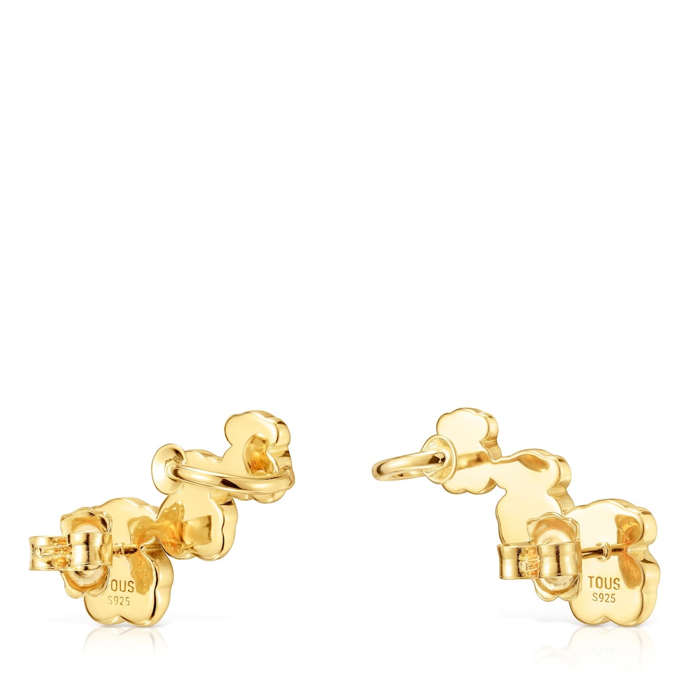 18kt gold plating over silver Climber earrings with onyx bear motifs Icon Color