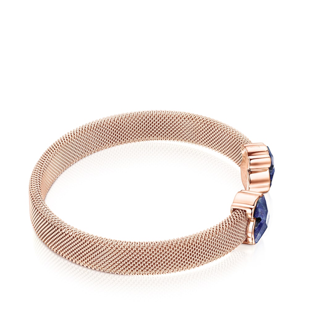 Rose IP Steel Mesh Color Bracelet with Lapis Lazuli