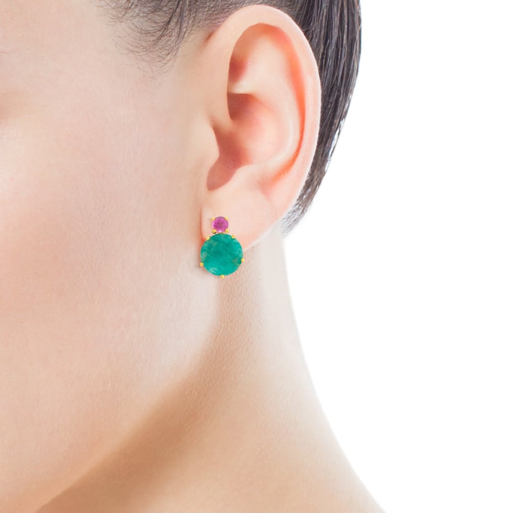 Ivette Earrings in Gold with Amazonite and Ruby