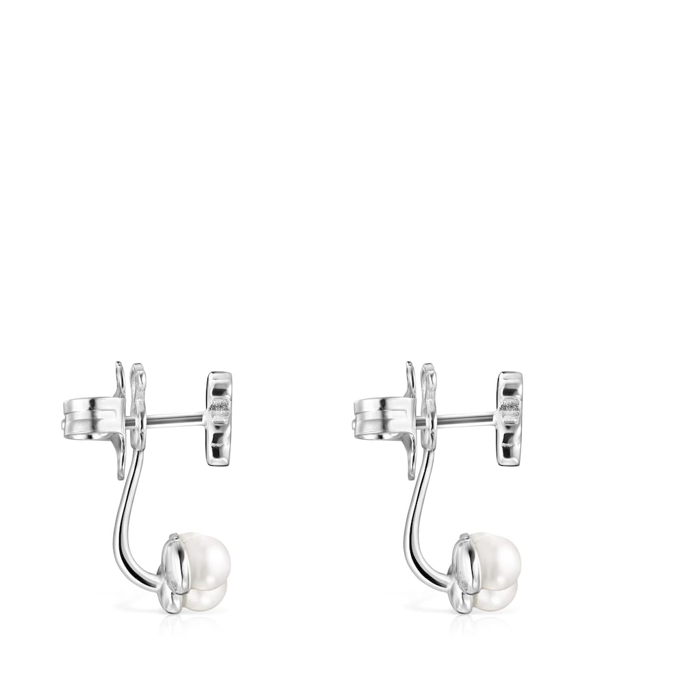 Short Nocturne Silver Earrings with Pearls |