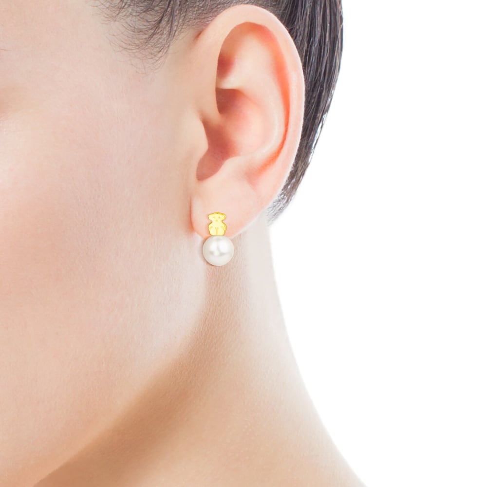 Gold Sweet Dolls Earrings with pearls Bear motif |