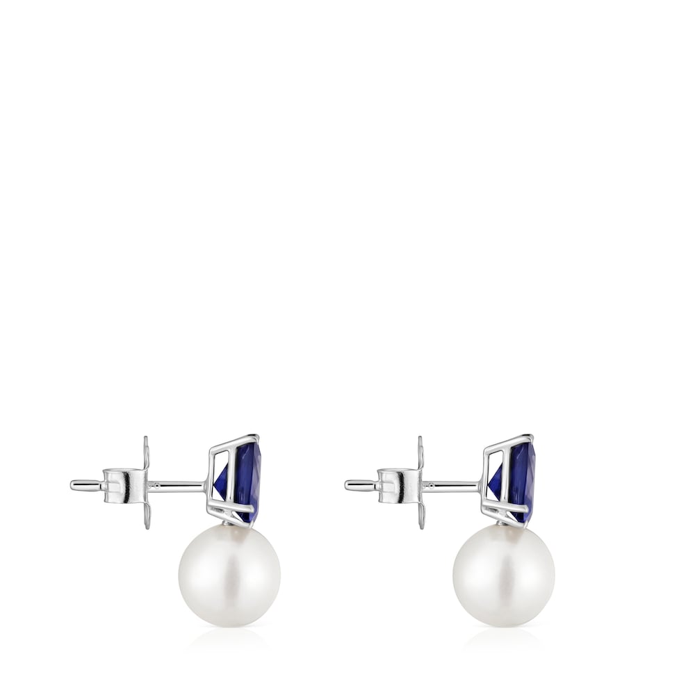 White gold Earrings with rhodolites and cultured pearl Ivette |