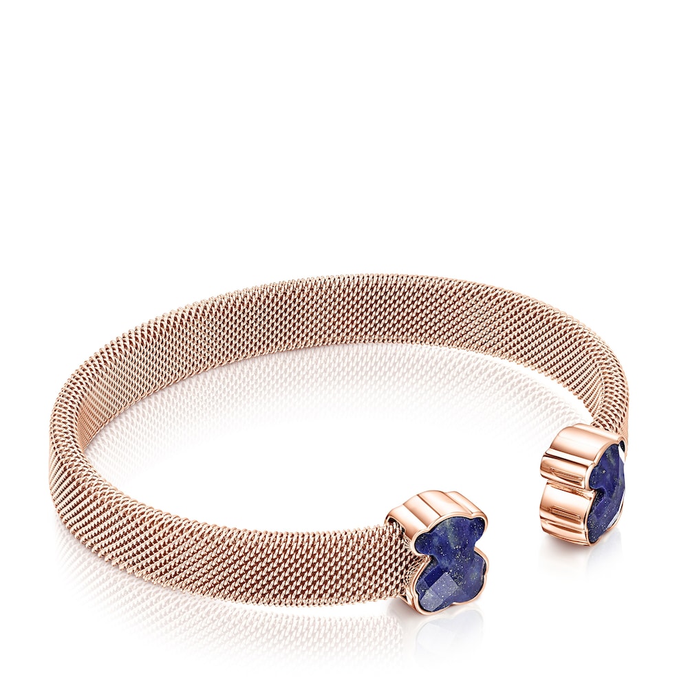 Rose IP Steel Mesh Color Bracelet with Lapis Lazuli