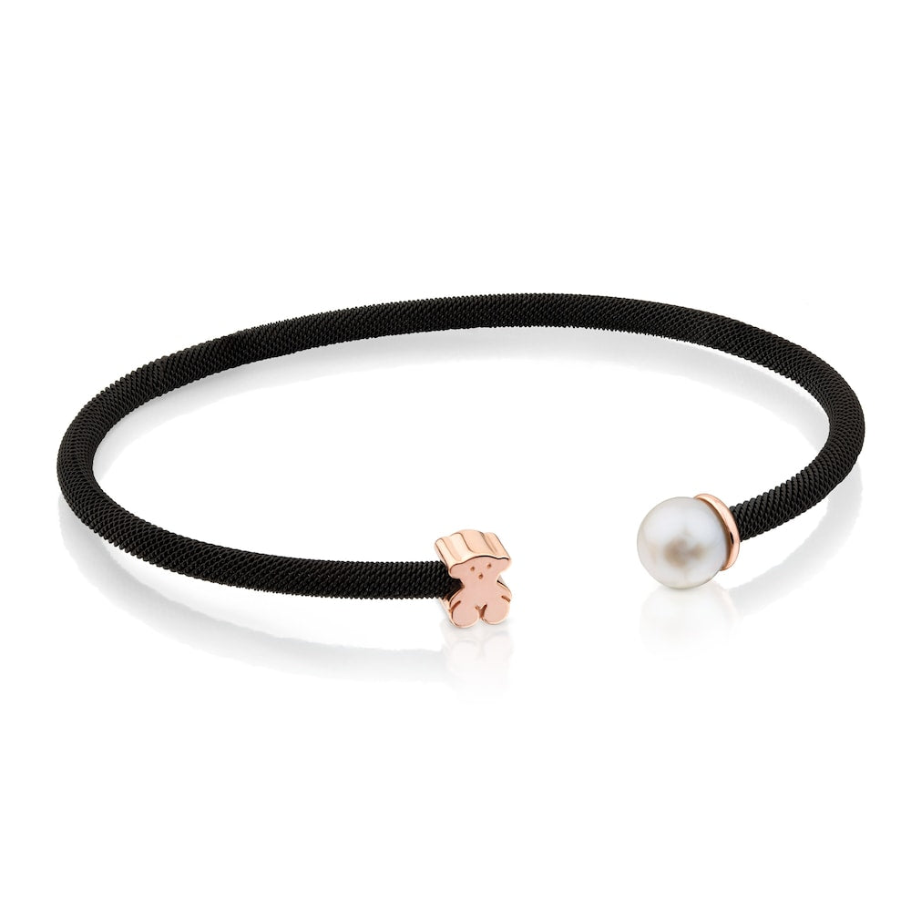 Steel and Rose Vermeil Silver Icon Mesh Bracelet with Pearl