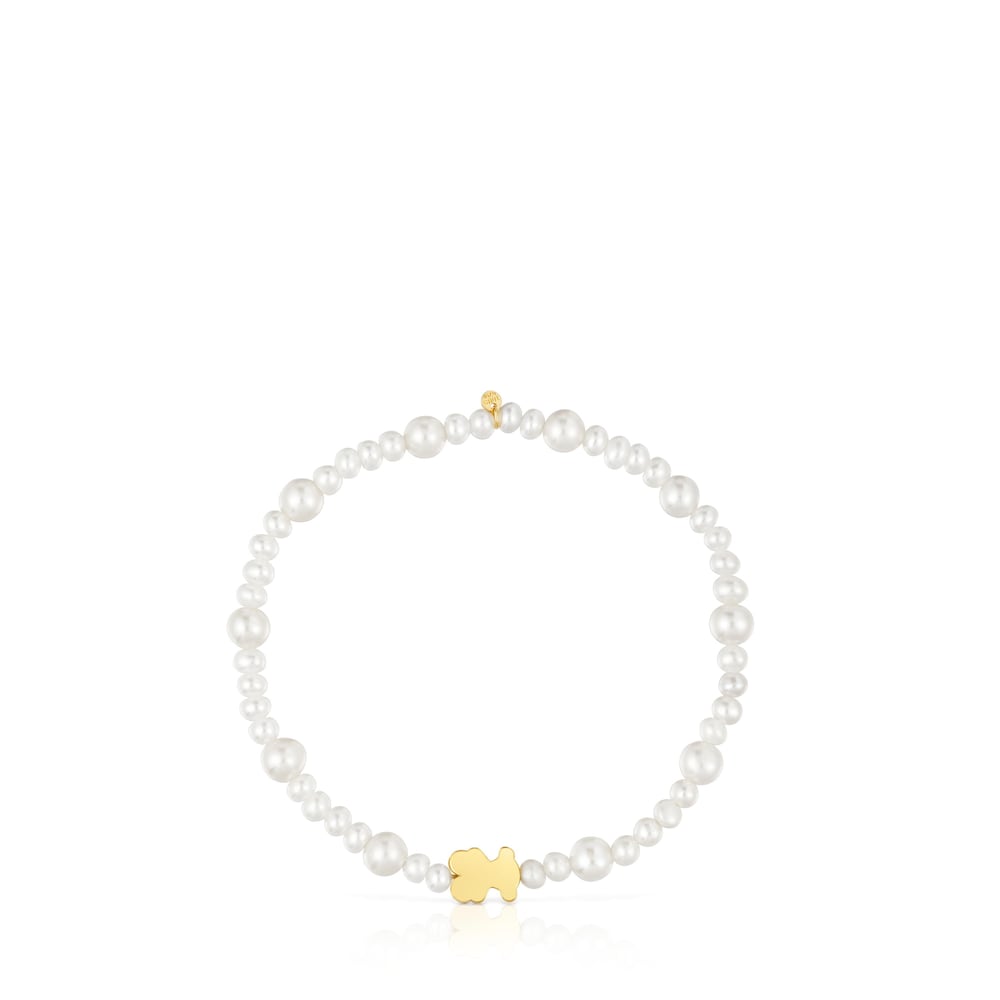 Elastic cultured pearl Bracelet with gold bear motif Sweet Dolls |