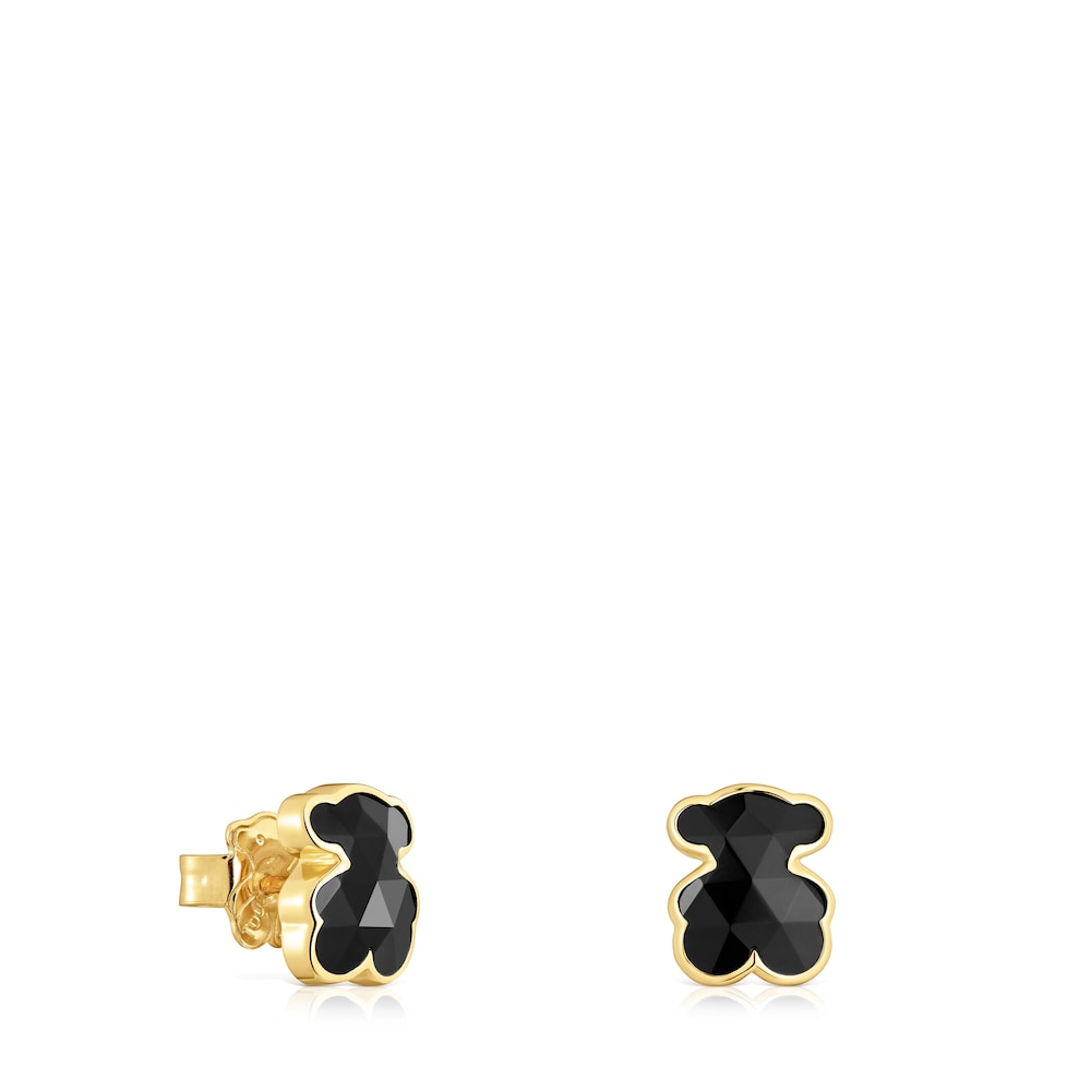 10 mm 18kt gold plating over silver and onyx bear Earrings Icon Color |