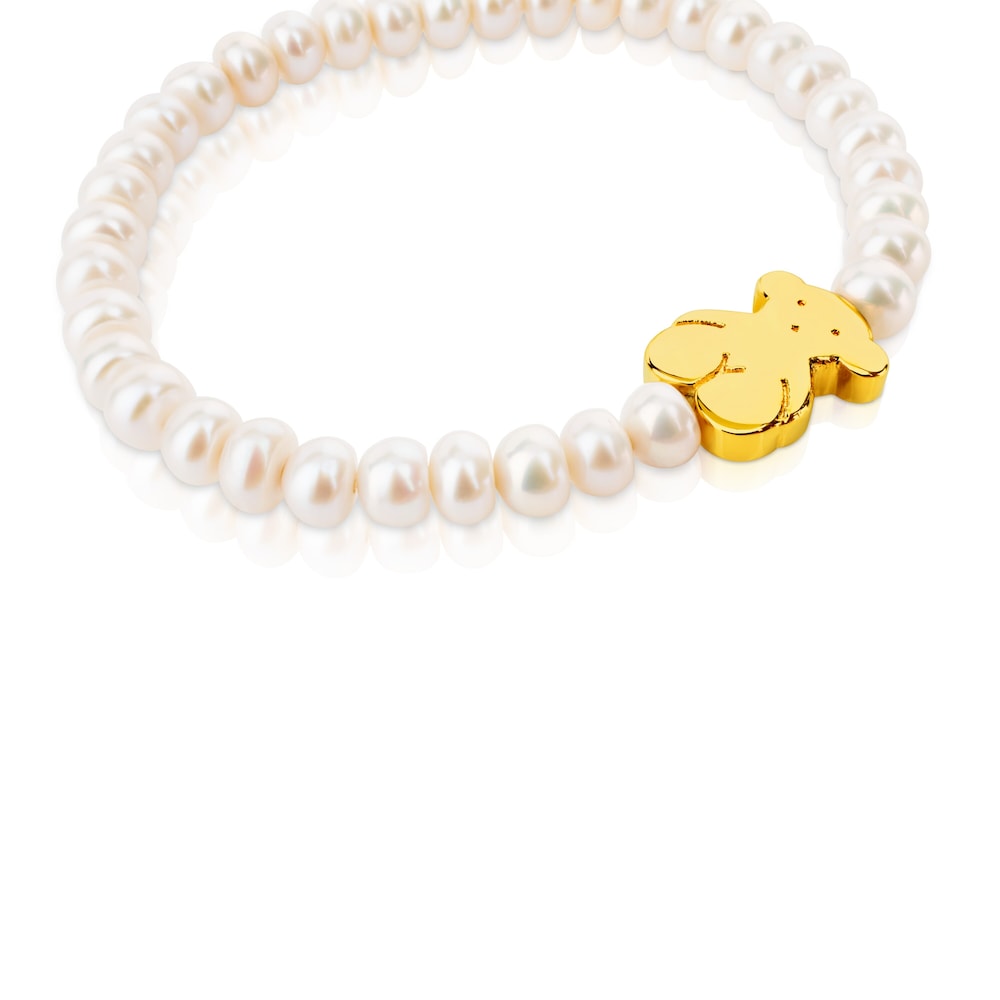 Gold Sweet Dolls Bracelet with pearls and big Bear motif