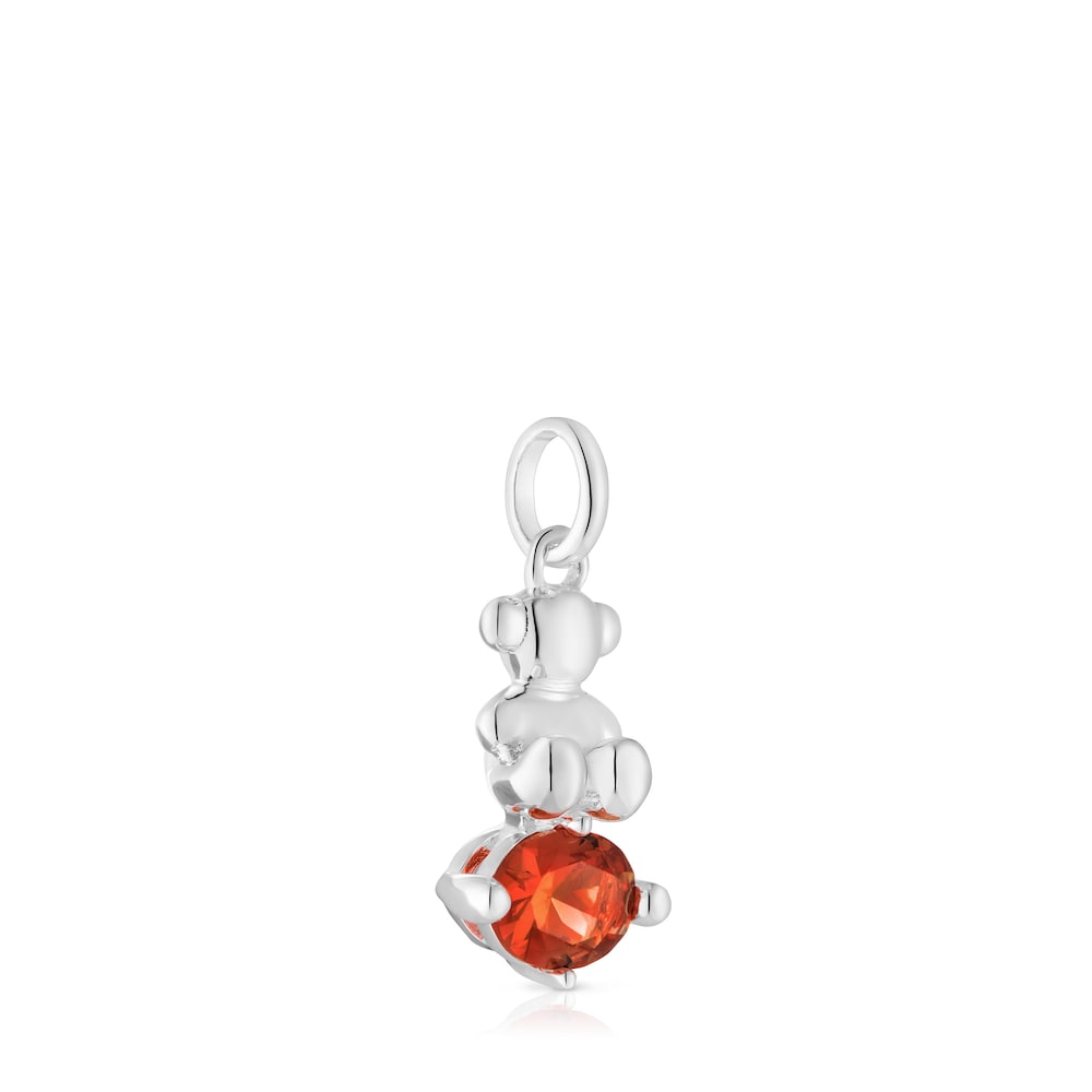 Small silver bear motif Pendant with lab-grown orange sapphire Bold Bear LGG