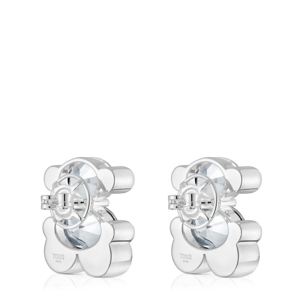 23 mm silver and rock crystal quartz bear motif Earrings Color Bear |