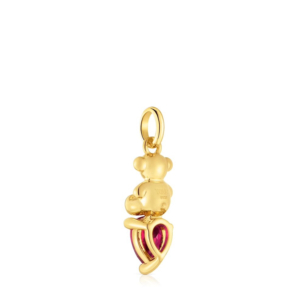 Small 18kt gold plating over silver bear motif Pendant with lab-grown ruby Bold Bear LGG